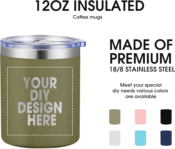 Personalized Custom Tumbler Print in USA 12oz Stainless Steel Travel Coffee Cup with Lid & Straw Double Wall Insulated Mug With Colorful Text Logo Photo