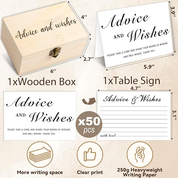 Advice And Wishes For The Mr And Mrs, 51 Pcs Wedding Advice Cards Box for Bridal Shower Decorations, Bridal Shower Games Advice And Wishes Cards Wedding Games For Reception (White Advice)