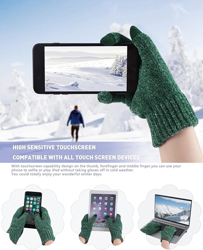 Womens Winter Knit Warm Hat Beanie Long Scarf Touch Screen Gloves Set Skull Caps Neck Scarves for Women