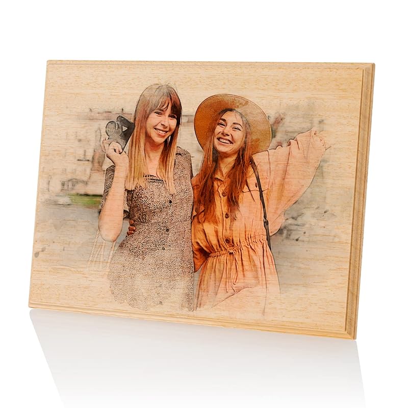 udelf Custom Photo on Wood, Engraved Photo on Wood with Watercolor Style, Custom Wall Art, Personalized Portrait from Photo as Long Distance Gift.