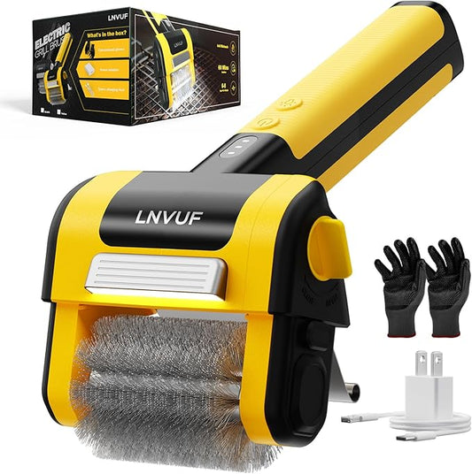 Electric Grill Brush, Grill Cleaner with LED Light, with 800 RPM Motor, 304 Removable Stainless Steel Brush Head, Cordless & Type-C Rechargeable for BBQ, Heavy Duty Grill Cleaning Tool (Black Yellow)