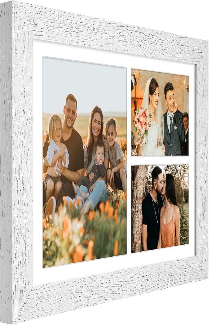 11x16 Picture Frame Display 3 opening Picture Frame 5x7 and 8x10 Collage,Multi Photo Frame with Mat,Plexiglass,Horizontal and Vertical Formats for Wall Decor,Distressed White Wood Grain