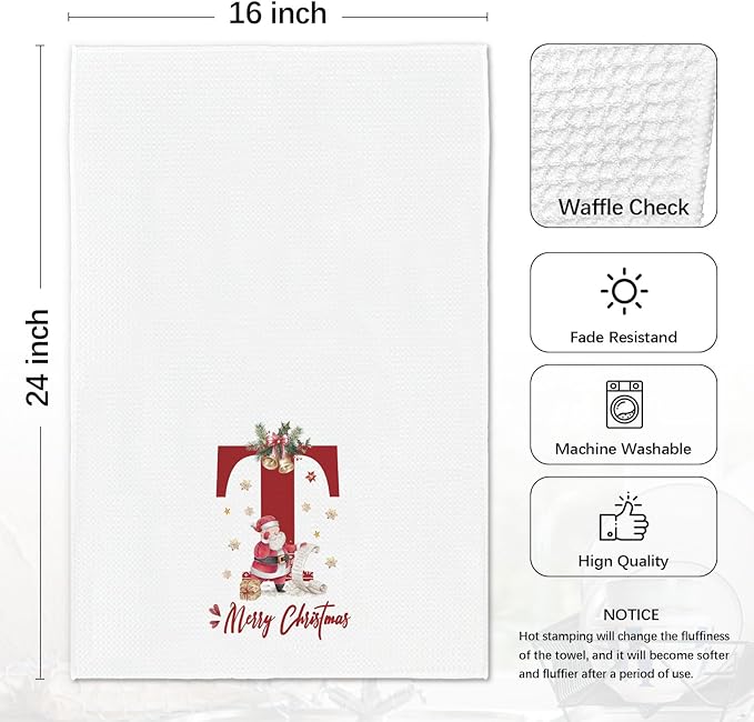 Christmas Initial Letter T Kitchen Towels Personalized Gifts Dish Towels Hand Towels for Kitchen Decorations, Christmas Birthday Gifts for Women, 24x16 Inch