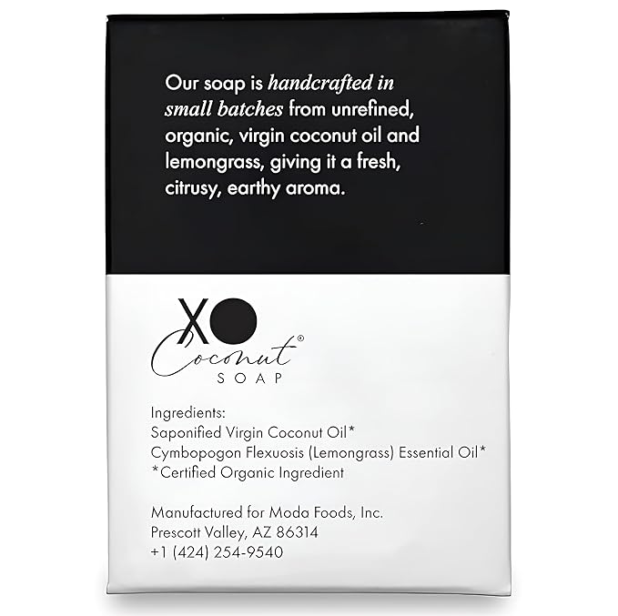 Coconut Oil Bar Soap Handcrafted Organic Natural Face Body Hands Vegan Scented Lemongrass Essential Oil - 2 Bars, 4 Ounces Each