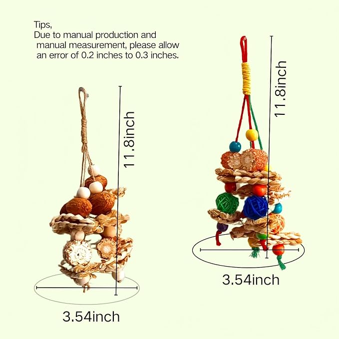 2pcs Bird Toys for Parakeets,Parrot Cage Chewing Hanging Toy | Bird Foraging Toys,Parrot Toy For Conure Cockatiel Budgies Lovebird