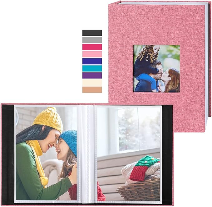 Ywlake Photo Album 4x6 100 Pockets 2 Packs, Small Mini Capacity Linen Photo Album Bulk Sets, Each Pack Holds 100 Top Loader Vertical Only Picture for Kids Boy Girls Pink