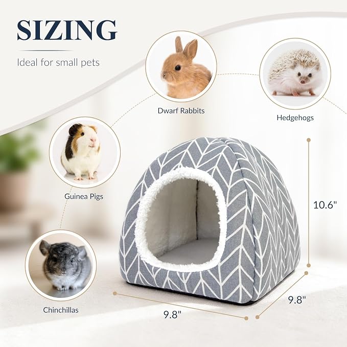 2 Pack Guinea Pig Hideout Bed, Dwarf Rabbit House Cave | Cozy Hide-Out Cage Accessories for Little Bunny, Hedgehog, Ferret, Chinchilla & Other Small Animals, Grey