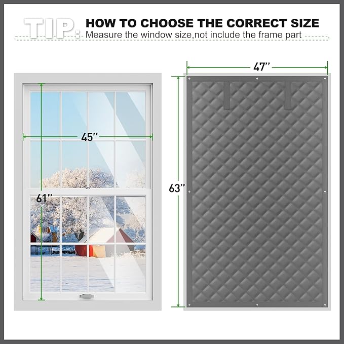Thermal Window Cover for Winter,47" X 63" for Window Insulation for Summer Heat, Oxford Cloth Cotton Layer Thermal Window Cover to Keep Heat, Window Heat Blocker Fits Up to 3 x 5 Ft Window