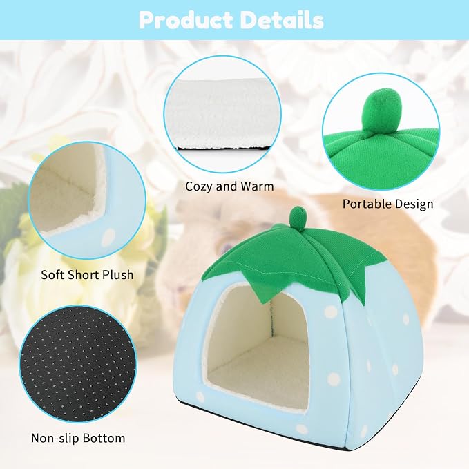 BWOGUE Guinea Pig Bed Hideout, Washable Hamster Cave for Small Animals | Removable Cushion for Cleaning, Warm Fleece Nest, Washable Bed, 10 x 9.8 x 9 in, Dwarf Rabbits Hedgehogs