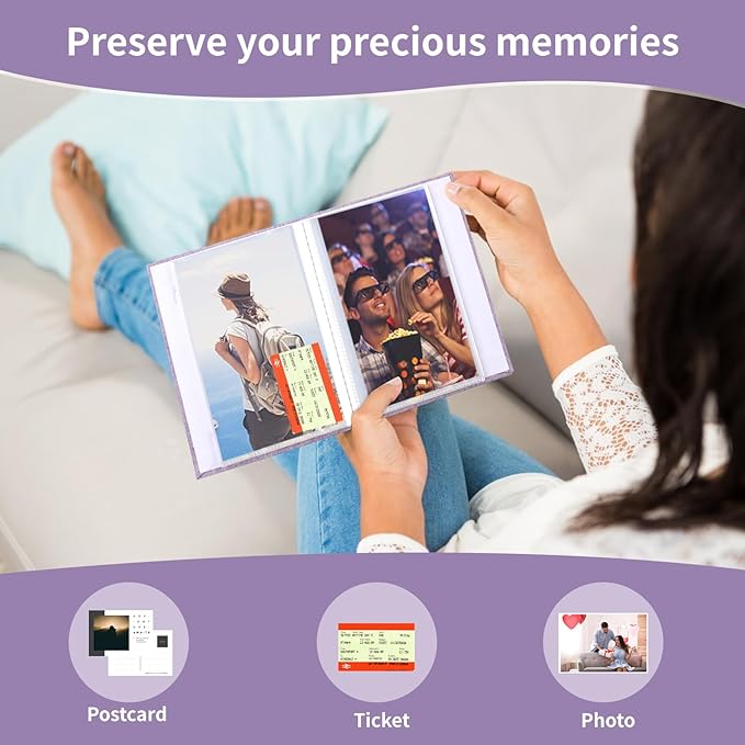 vivinin 2 Pack Photo Album 5x7, Linen Cover Photo Book, Small Photo Album Book for 36 Pockets Hold 72 Pictures, Picture Book for Photos Family Anniversaries Baby Vacations (Purple)