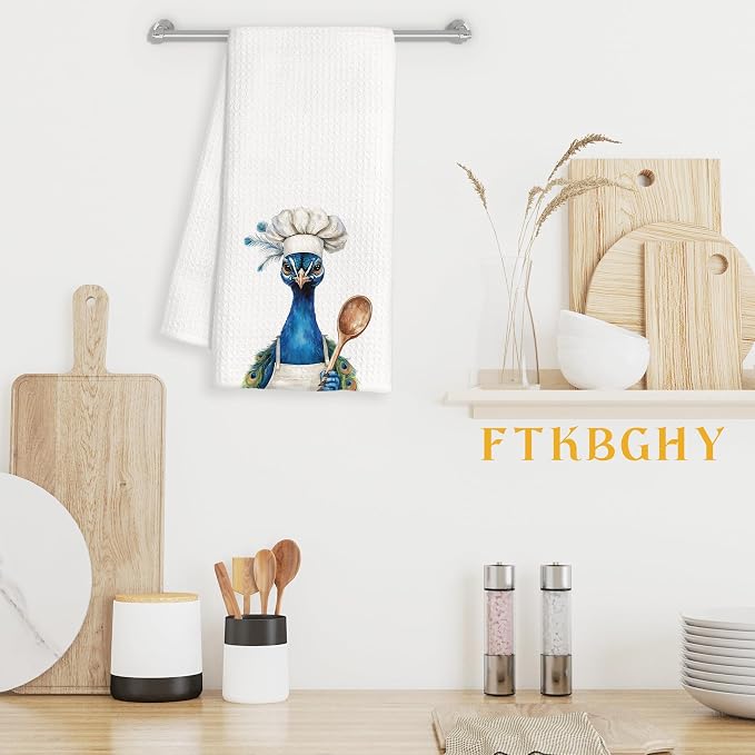Funny Peacock Chef Kitchen Towels, Peacock Gifts for Women, Chef Gifts, Funny Peacocks Animal Decorative Dish Hand Tea Towels for Kitchen Bakery, 16x24 Inch