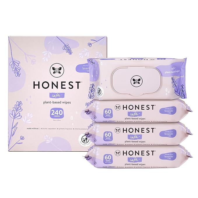 The Honest Company Calm and Cleanse Naturally Scented Wipes Cleansing Multi-Tasking 99% Water Plant Based Hypoallergenic Lavender 240 Count