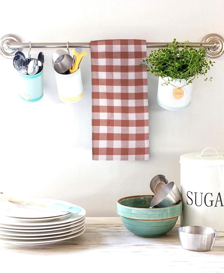 Urban Villa Cloth Napkins 100% Cotton Dinner Napkins Highly Absorbent 20x20 Inches (Set of 12) Rust Buffalo Checks Reusable Washable Soft Durable Premium Napkins Ideal for Home Wedding Parties