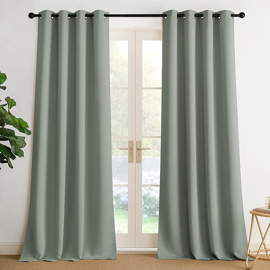 NICETOWN Sage Green Sound Blocking Drapes - Grommet Thermal Insulated Shades for Living Room, Yard, Bedroom, Office, Closet - Machine Washable, 2 Panels, W52 x L95