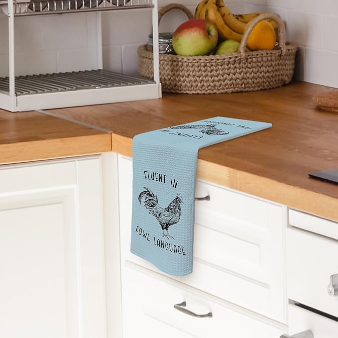 Chicken Kitchen Towels Funny Blue Dish Towel with Sayings 16x24 Inches, Chicken Lovers Gifts Decorative Absorbent Dishcloths Tea Towels for Kitchen Bathroom Decor, Humorous Gifts for Women Men