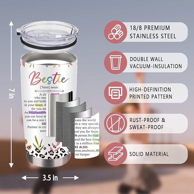 Bestie Gifts for Women, 20 Oz Bestfriend Tumblers for Women with Brush & Straw, Bestie Tumbler, Friendship Gift for Birthday Thanksgiving Christmas, Friend Coffee Tumbler, 1 PCS