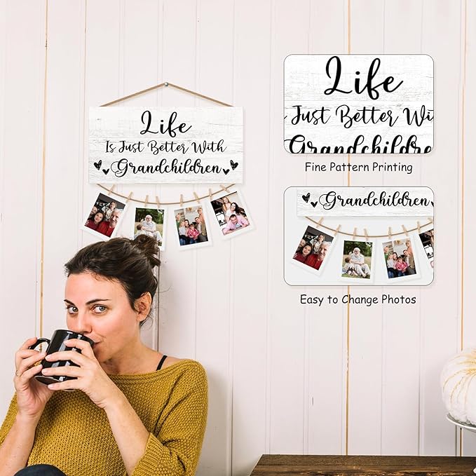 Grandparents Gift Picture Frame Photo Holder for Wall, Grandmother Grandpa Gifts, Nana and Papa Pop Gifts from Grandson Grandchildren Granddaughter, Grandparent's Day Hanging Photo Display