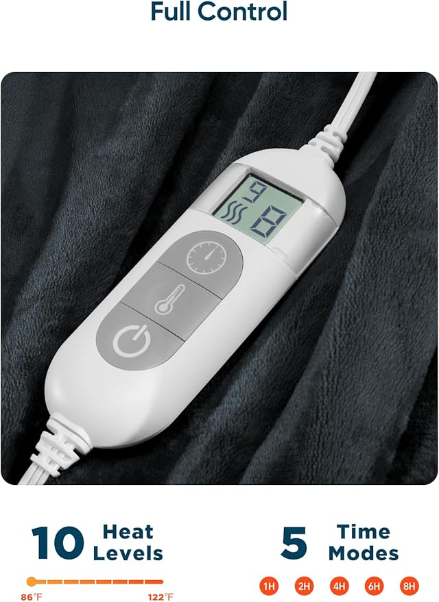Heated Throw Blanket with 1-9 hrs Timer Auto-Off & 8 Heating Levels,Flannel Electric Blanket Throw ETL Certification,Machine Washable Full Body Warming Blankets