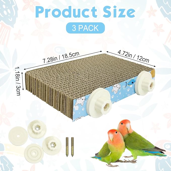 3 PCS Bird Cardboard Platform Hanging Parrot Cage Perch Bird Paw Grinding Stand Parakeet Chew Toys Parrot Cage Playground for Budgie Conure Cockatiel Finch (Medium)
