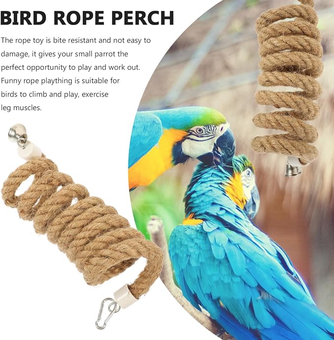 LIOOBO 2M Bird Parrot Climbing Rope Perch Bungee Toy Flexible Cotton Rope Swing for Parakeet Cockatiel Conure African Grey Macaw Cage Accessories Spiral Hanging Stand