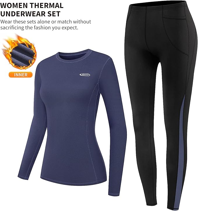 Thermal Underwear Women Long Johns Set Fleece Lined Warm Base Layer Long Sleeve for Weather Top Bottom Pajama