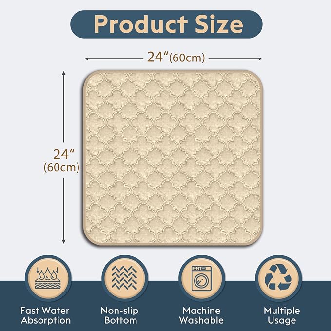 FunFurry Washable Pee Pads for Dogs - 2 Pack Reusable Waterproof Puppy Training Pads, Super Absorbent with Dog Paw Shape Non-Slip Backing (Cream, 24" X 24" - 2 Pack)