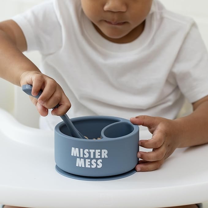 Bella Tunno Silicone Suction Bowl & Spoons for Toddlers & Babies, Food Grade BPA Free Silicone, Non Slip Base, Microwave & Dishwasher Safe, Ideal Baby-Led Weaning Bowl, Miss Mess/Love First Bite