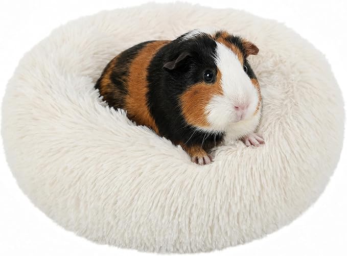 Guinea Pig Bed for Small Animal for Dwarf Rabbits/Hamster/Hedgehog/Ferrets | 11.8 Inch Small Animal Beds Washable，Hideout Soft & Comfortable Donut Bed,Beige