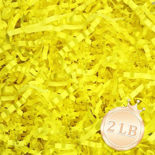 2 LB Fluorescent Yellow Crinkle Cut Paper Shred Filler Great for Gift Wrapping, Basket Fillers, Birthday, Gift Wrapping, Anniversary, Halloween Thanksgiving Christmas Party Decor Filling Supplies