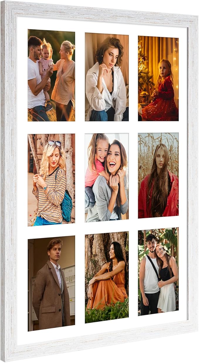 13.5x19.5 Collage frame with 9 Openings 4X6 Pictures, Multiple Picture Frame with Mat, Wall or Tabletop Decor, White Wood Grain,2 Pack