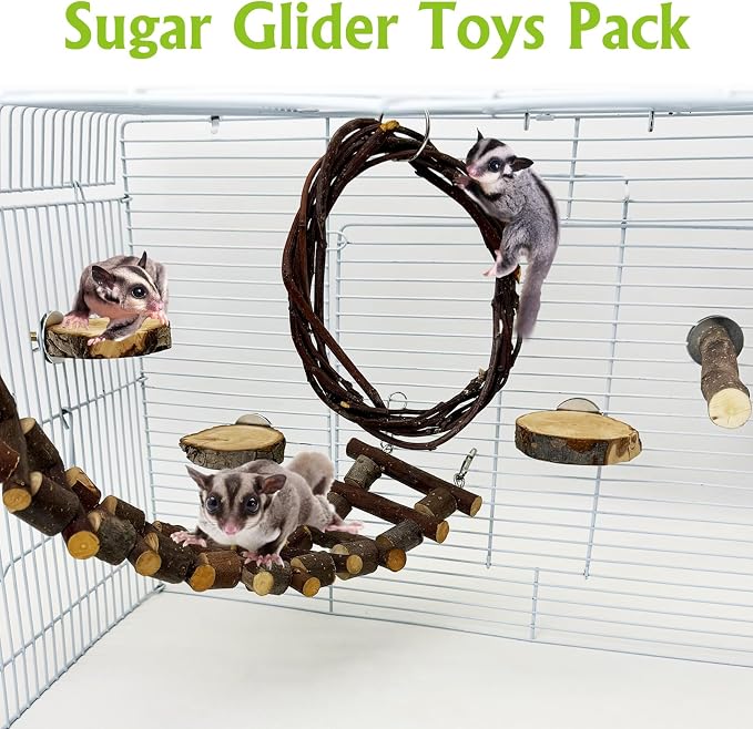 BNOSDM Sugar Glide Cage Accessories 6 Packs Wood Sugar Glider Toys Hanging Cage Ladder Sugar Glider Perch Stand Climbing Platform for Hamster Squirrel