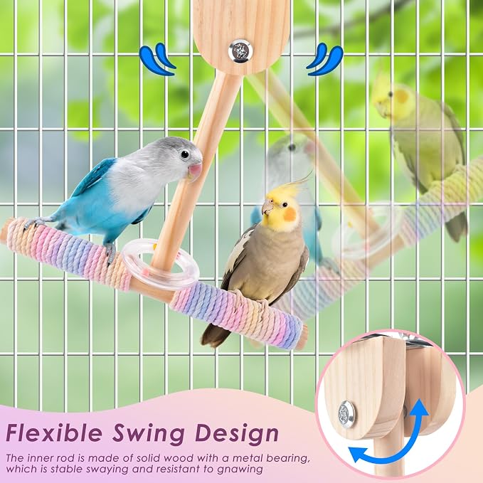Bissap Shake Bird Perch Toy, Wooden Hanging Stand for Small Medium Parrot | Wood Shake Perch, Exercise & Training Swing, for Budgie Cockatiel Conure Quaker Lovebird Similar Small Medium Bird Cage Toy