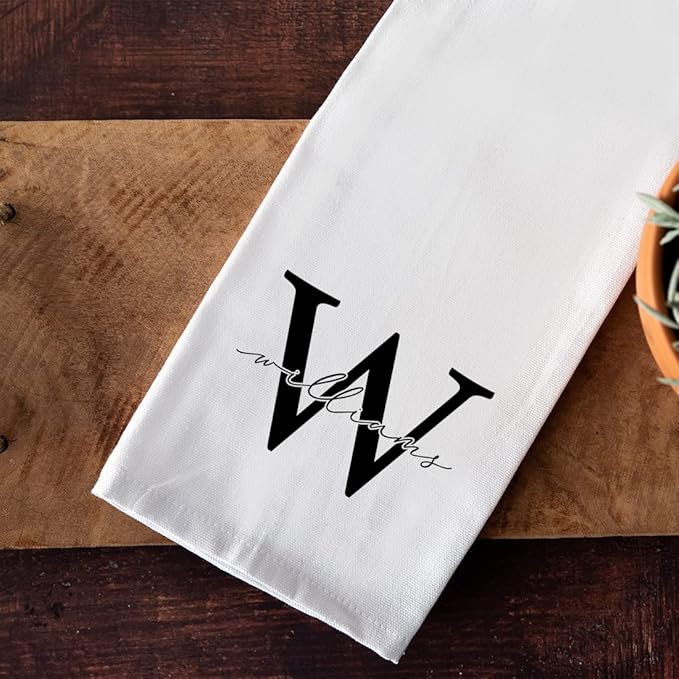 Andaz Press Personalized Kitchen Towel, Flour Sack Tea Towel, Monogram Last Name Custom Kitchen Gifts Birthday for Mom Daughter, Grandma, Wedding Gift Housewarming Gift for Couples