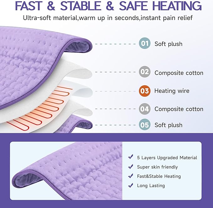 Heating Pad for Neck and Shoulders and Back, Electric Heating Pad for Period Cramps with 6 Heating & 4 Timer Setting, Easy Machine Washable, Best Gifts for Parents (17'' x 33'')
