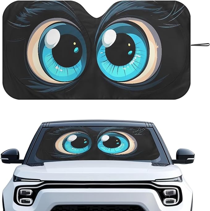 Cute Big Eyes Front Window Sunshades 66.5x34.4inches Front Windshield Sun Visor Protector Car Accessories Blocking Harmful UV Rays & Heat