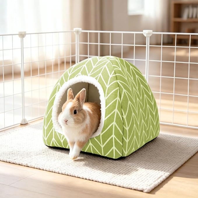 2 Pack Guinea Pig Hideout Bed, Dwarf Rabbit House Cave | Cozy Hide-Out Cage Accessories for Little Bunny, Hedgehog, Ferret, Chinchilla & Other Small Animals, Grey