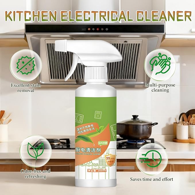 Electrolyzed Ion Kitchen Cleaner Spray, Cleanse Natural Enzyme Formula to Household Appliances, Cleaner Stain Remover Spray, Kitchen Multi-purpose Foam Cleaner Spray for Hood, Oven, Stove(300ML)