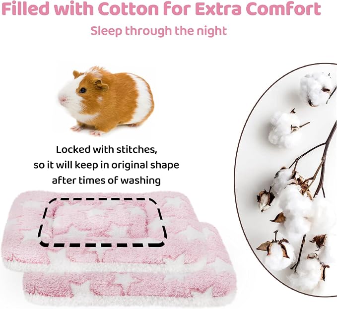 Amakunft 2 Pcs Guinea Pig Bed Mat Washable, Rabbit Winter Bed Pad for Indoor, Warm Small Animal Bed Mattres, Fleece Sleeping Pad for Bunny, Rat, Hedgehog, Sugar Glider, Chinchilla