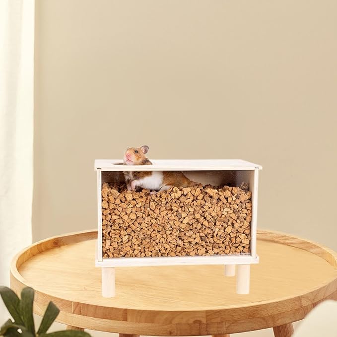 HouseVibe Hamster Digging Box Toy with Clear Window, Multifunctional Burrow Box Sand Bath House for Small Pets Like Hamsters Rats Gerbils, Size M- S