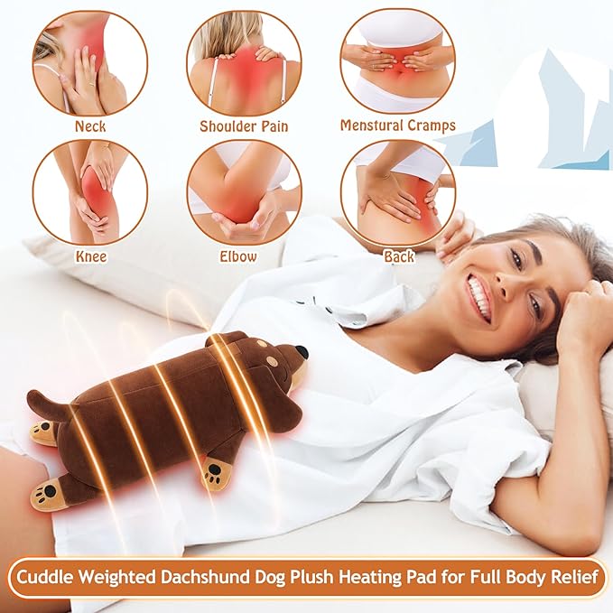 Weighted Dachshund Dog Microwavable Heating Pad-1.8lb Heating Pads for Cramps &Period Pain Relief for Women, Cuddly Heatable & Coolable Weighed Weiner Dog Stuffed Animals Heating Pads for Women Kids