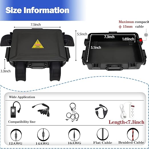 Small Outdoor Electrical Box,Waterproof Extension Cord Cover(Inner 7.3 * 5.1 * 1.6 inch) Weatherproof Connection Box w/4 Cable Entry Protect for Plug,Connector,Festive Light (1 PCS, Black)