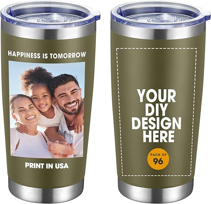 Personalized Custom Tumbler Print in USA 96 Pcs 20oz Stainless Steel Coffee Cup with Lid & Straw Double Wall Insulated Tumbler with Colorful Text Logo Photo