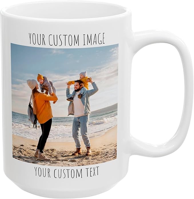 Personalized Coffee Mug with Image Text Logo - Custom Gift for Anniversary Birthday Friends Office Tea Cup 15oz White (White, 15oz)