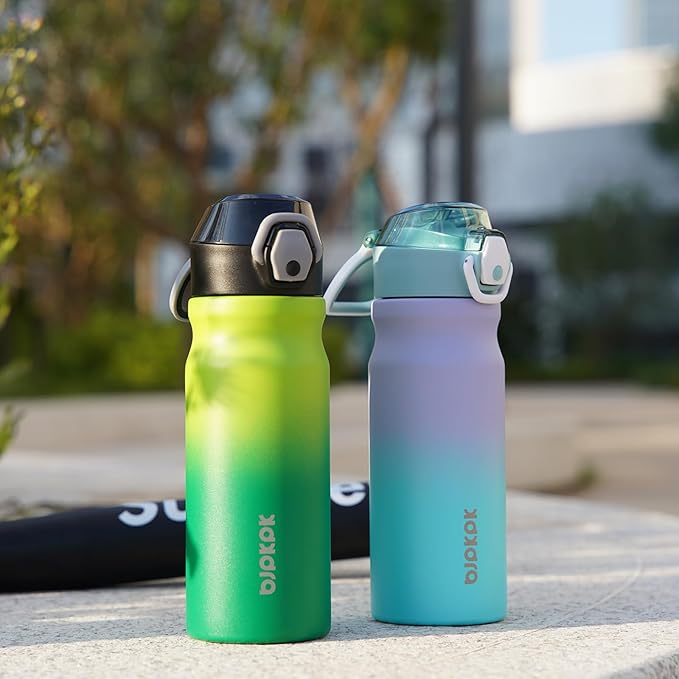 BJPKPK Water Bottle with Straw 18oz Insulated Water Bottles Reusable Stainless Steel Metal Thermal Flask with Leak Proof Lockable Lid and Carry Handle,Lavender Green
