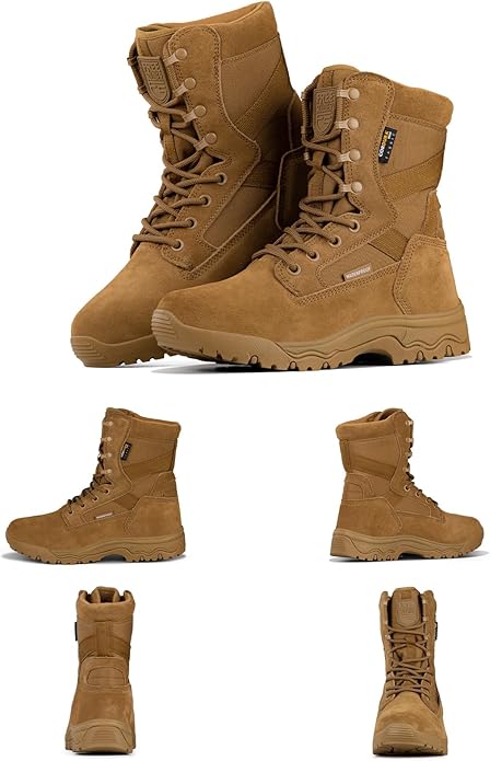FREE SOLDIER Men's Work Tactical Boots 8 Inches Lightweight Combat Boots Durable Suede Leather Military Boot Desert Boot