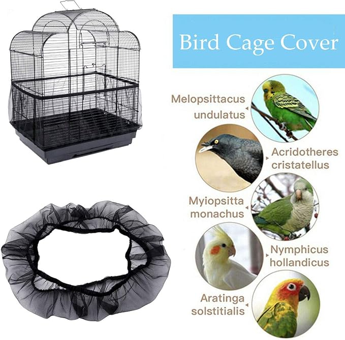 Universal Bird Cage Seed Catcher,Seed Catcher Guard Net Cover,Parrot Nylon Mesh Net Cover,Soft Airy Cage Net Stretchy Skirt for Round Square Cages