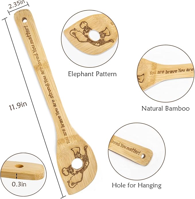5PCS Elephant Wooden Cooking Spoons Elephant Gifts Elephant Decor Elephant Gifts for Women Elephant Kitchen Decor Premium Quality Housewarming Wedding Cooking Bamboo Cooking Spoons for Everyday Use