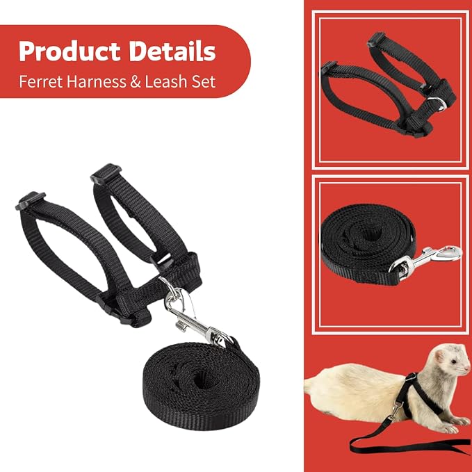 Ferret Harness and Leash Set Ferret Clothes Small Animals Harness Hoodies for Ferrets and Other Small Pet Accessories (Black White)