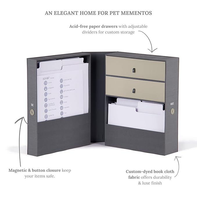 Savor | All-in-One Organizer | Gray Keep Vet Records, Tags, Collars and Fido's Favorite Toy Organized or Keep Cherished Pet Memories Safe in One Convenient Home with This Gift for Pet Parents