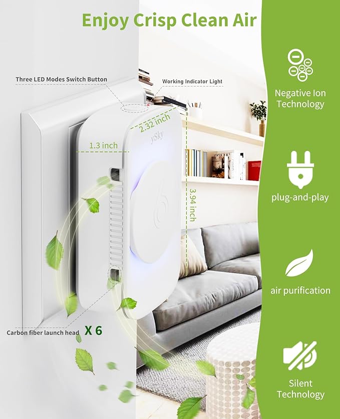 Plug In Air Purifier for Home (4 packs), Negative Ion Air purifier,Quiet Ionizers Air Freshener for home,Bathroom,Bedroom,Portable Air Purifiers for Odor,Pet smell,Mini Air ionizers